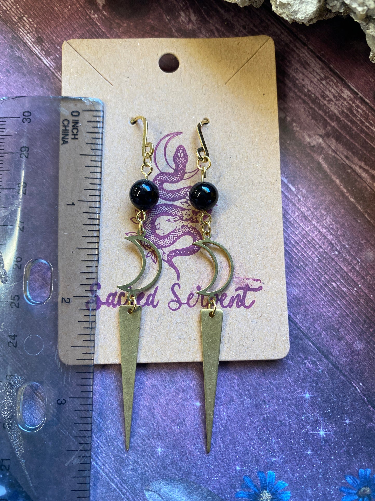 Obsidian Moon Spike Earrings