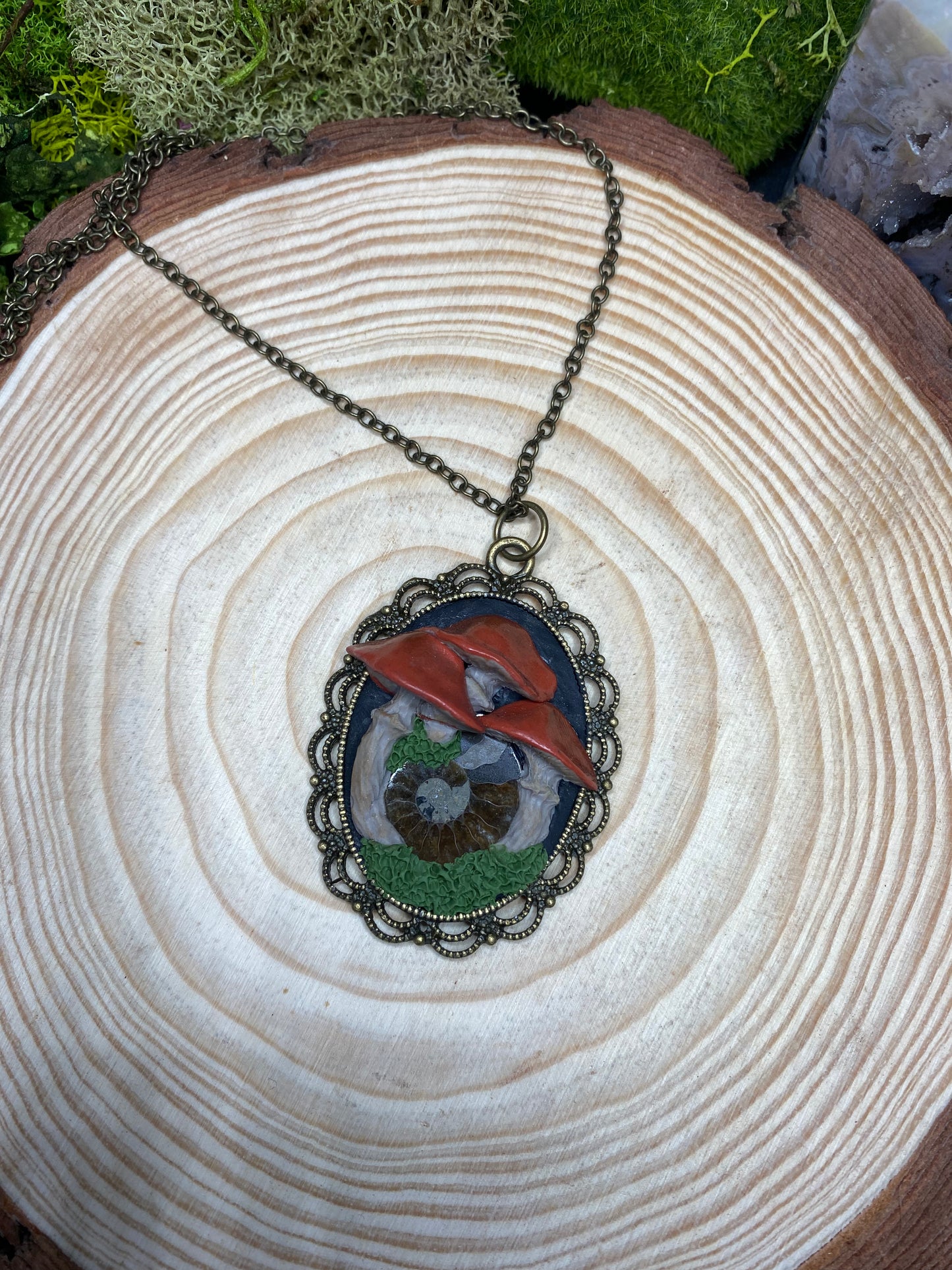 Mushroom and Ammonite Pendant