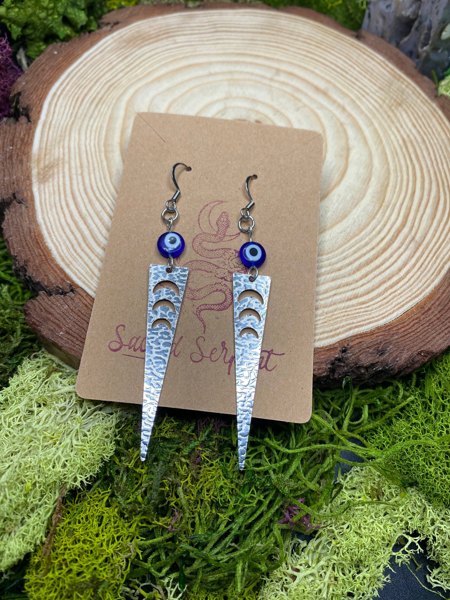 Evil Eye Hand-beaded Moon Point Earrings