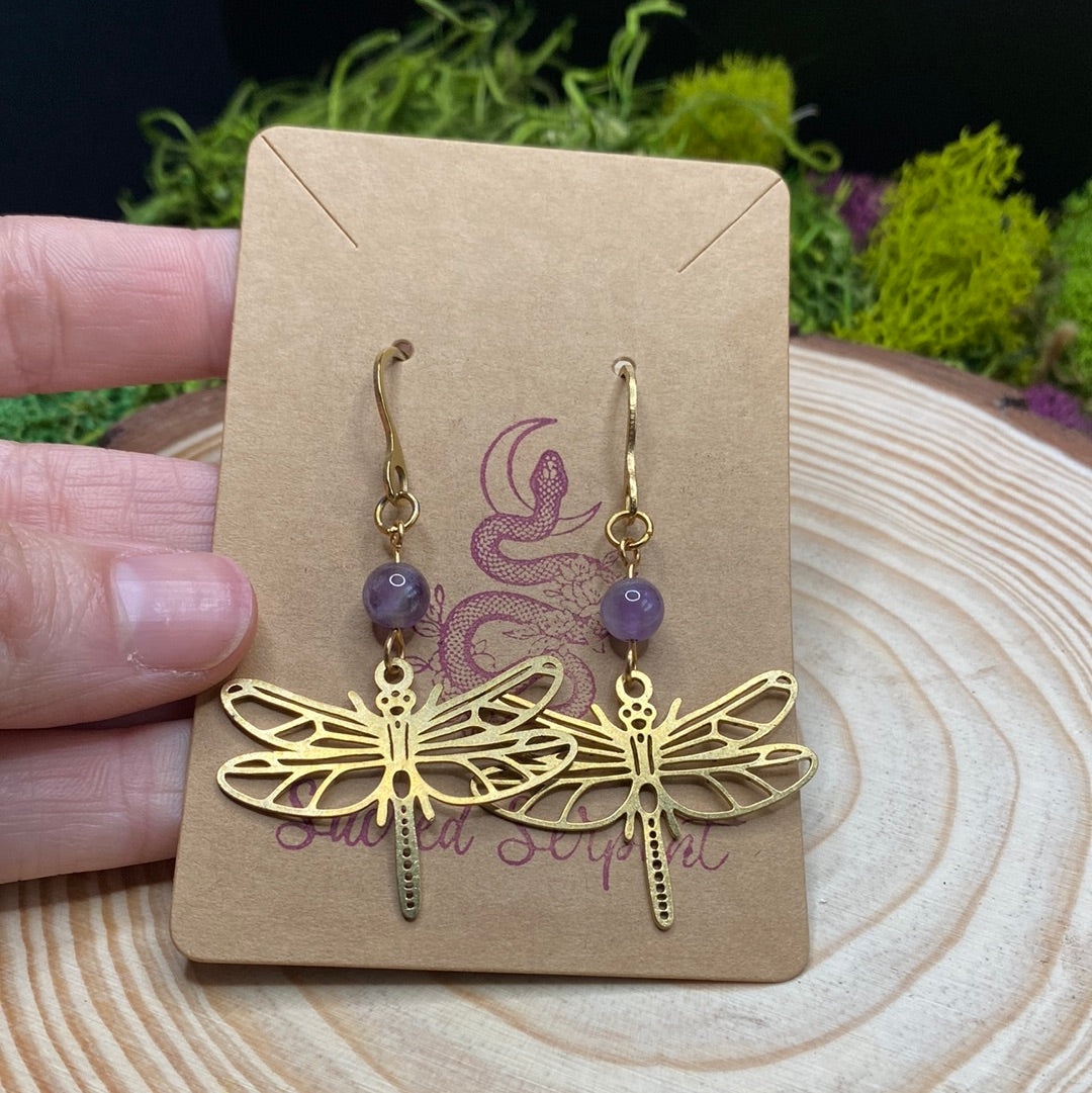 Amethyst and Dragonfly Earrings