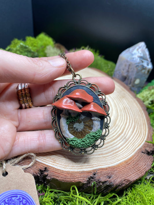 Mushroom and Ammonite Pendant