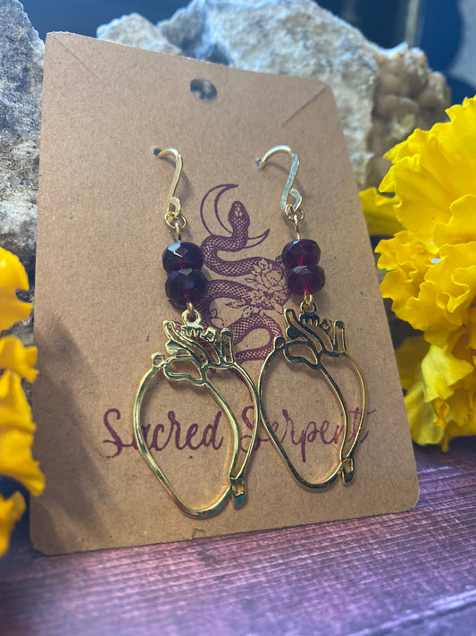 Anatomical Sacred Heart and Garnet Earrings