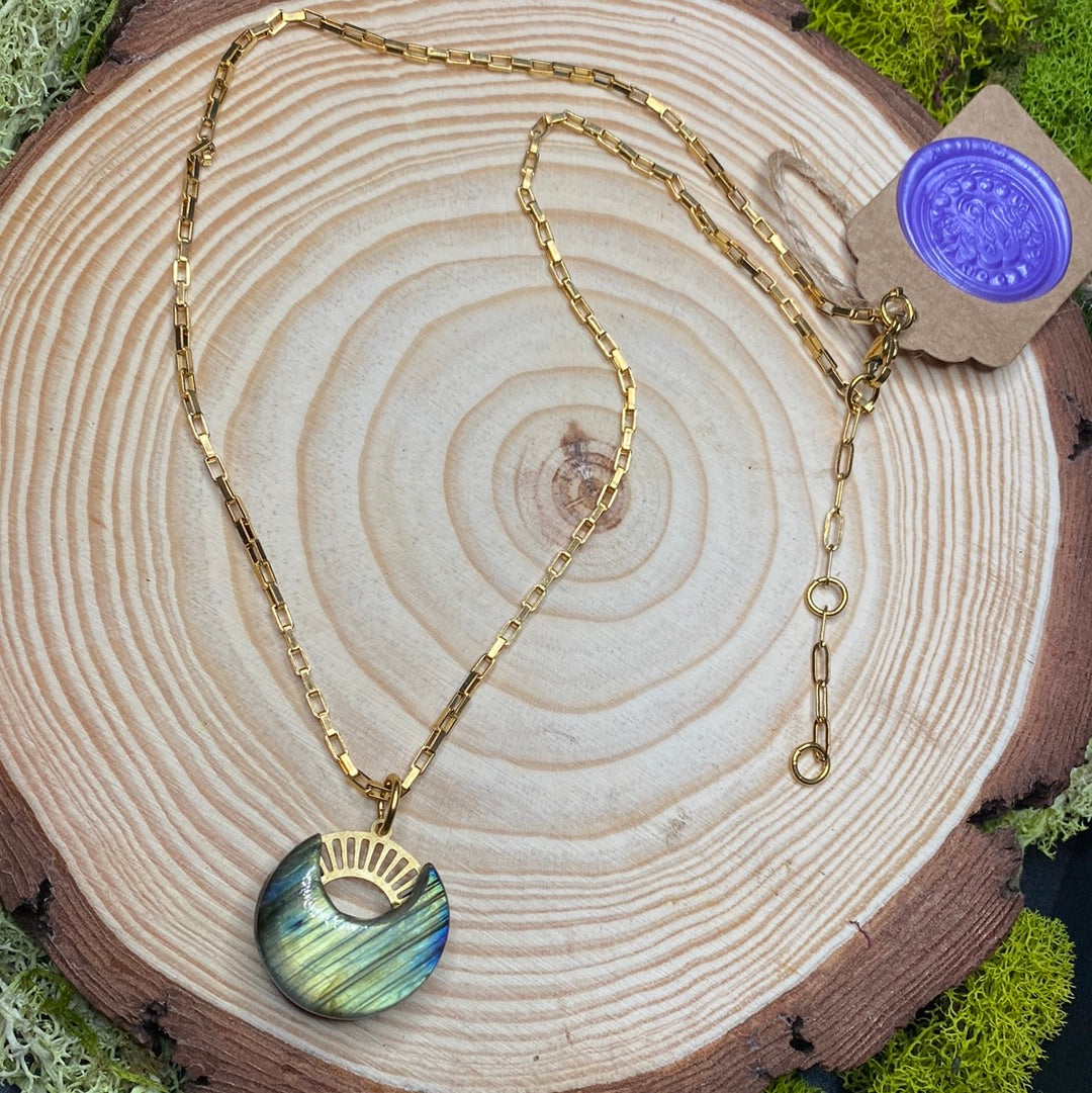 Labradorite Moon Pendant