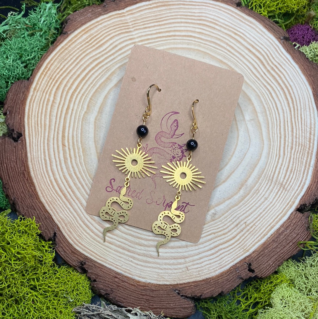 Obsidian Serpent and Solar Flare Earrings