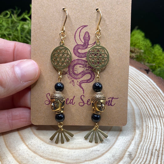 Obsidian and Buddha Earrings