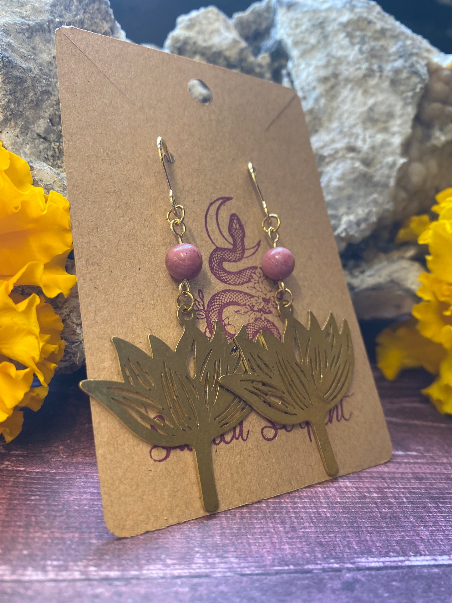 Rhodonite Lotus Blossom Earrings