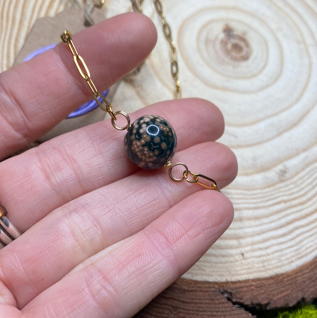 Green and Pink Spotted Ocean Jasper Globe Pendant