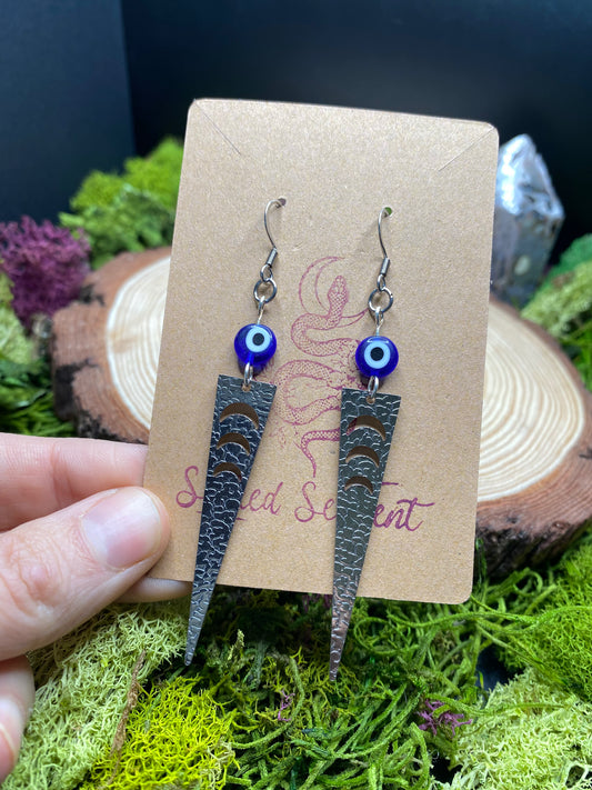Evil Eye Hand-beaded Moon Point Earrings