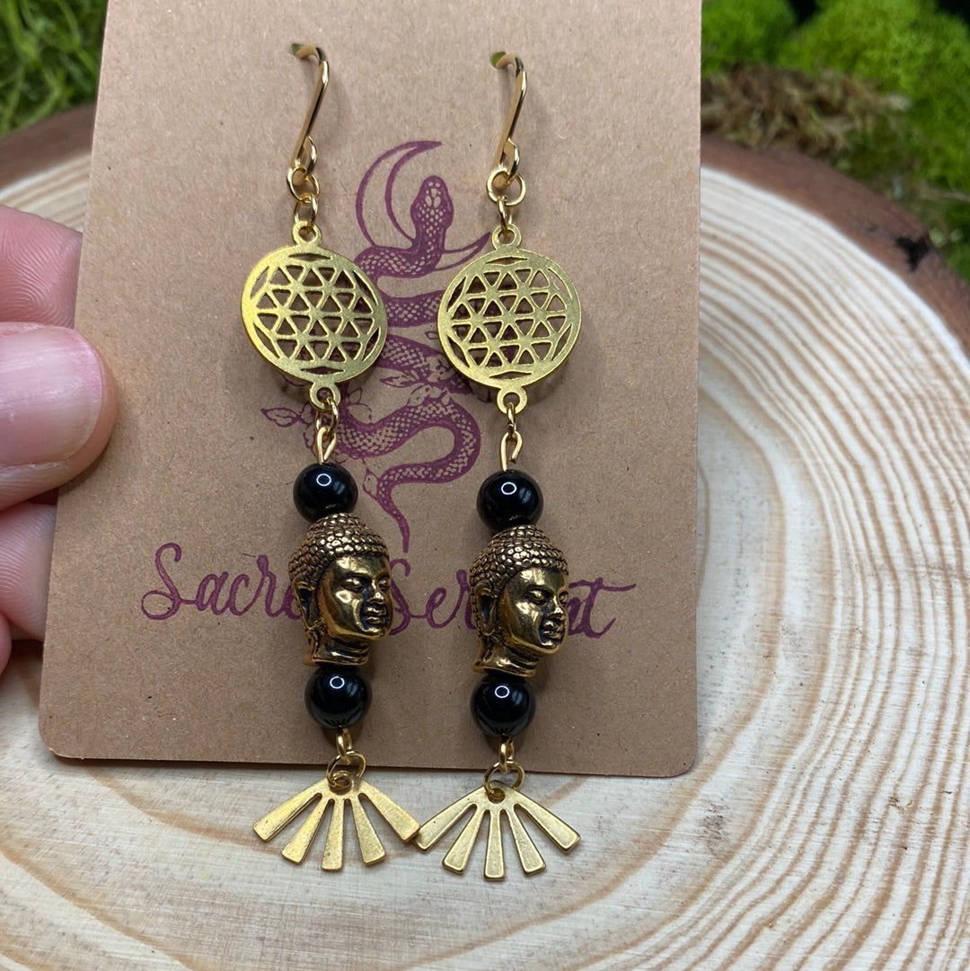 Obsidian and Buddha Earrings