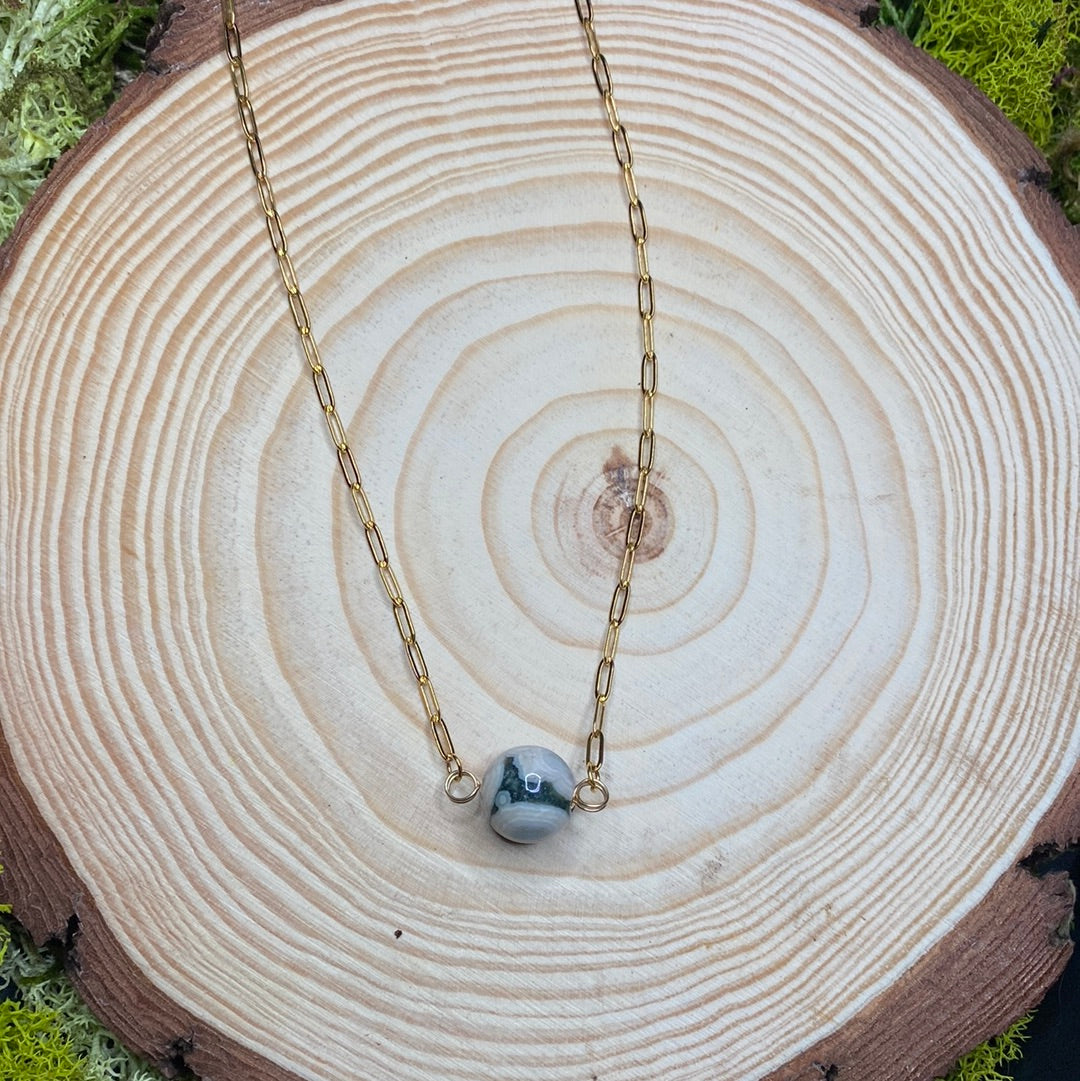 Green and White Swirl Ocean Jasper Globe Pendant