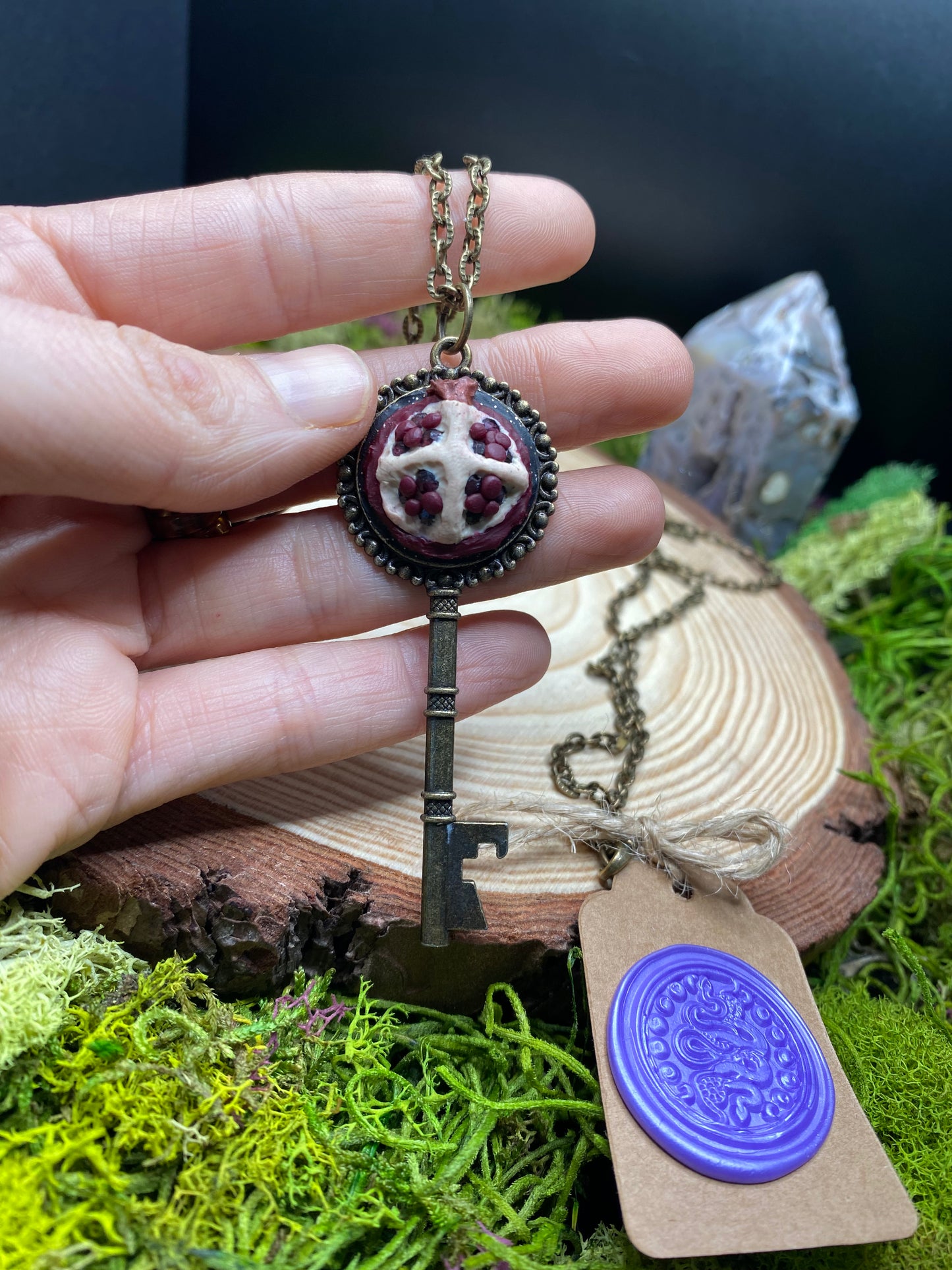 Pomegranate and Garnet Key Pendant