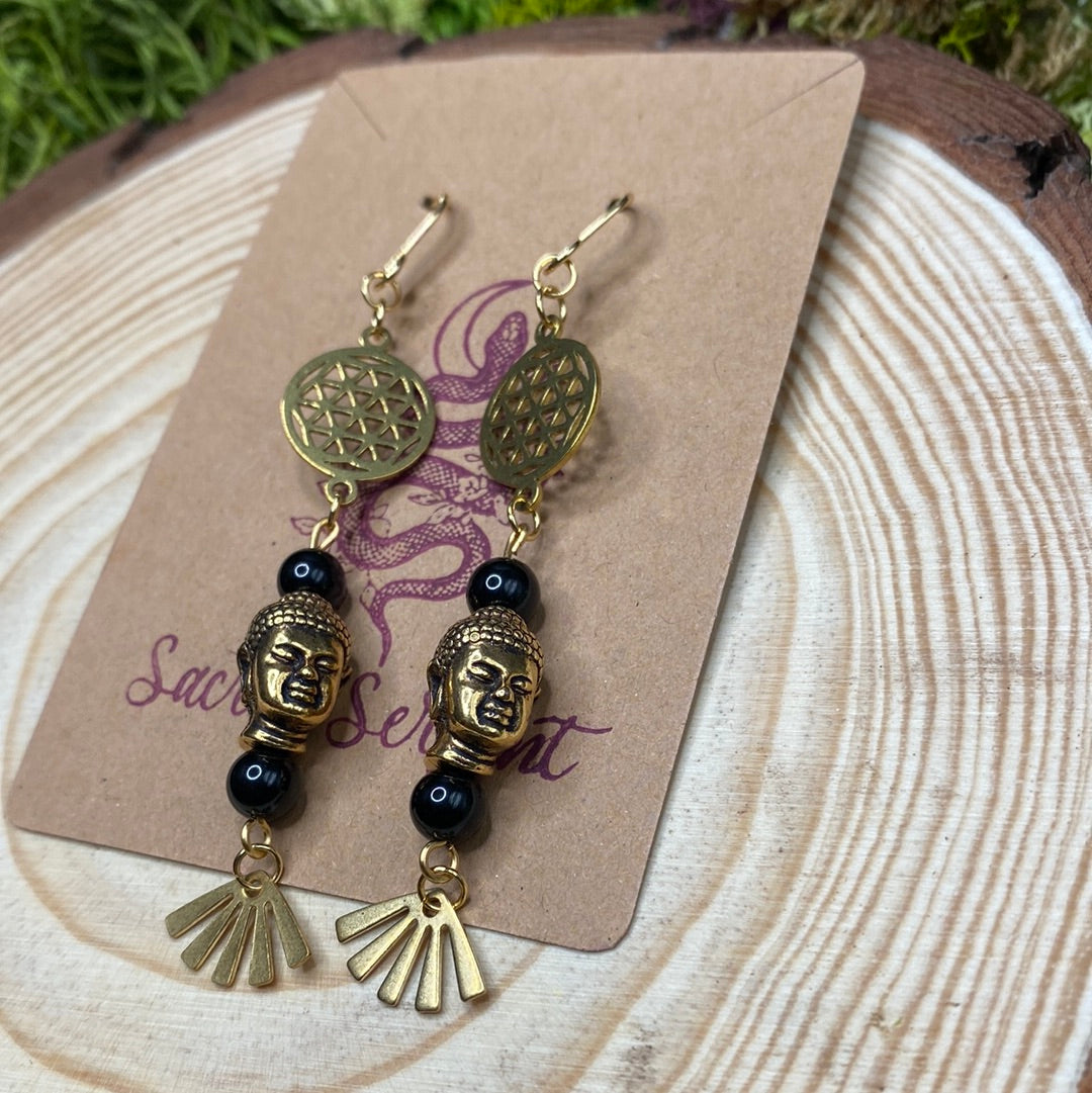 Obsidian and Buddha Earrings