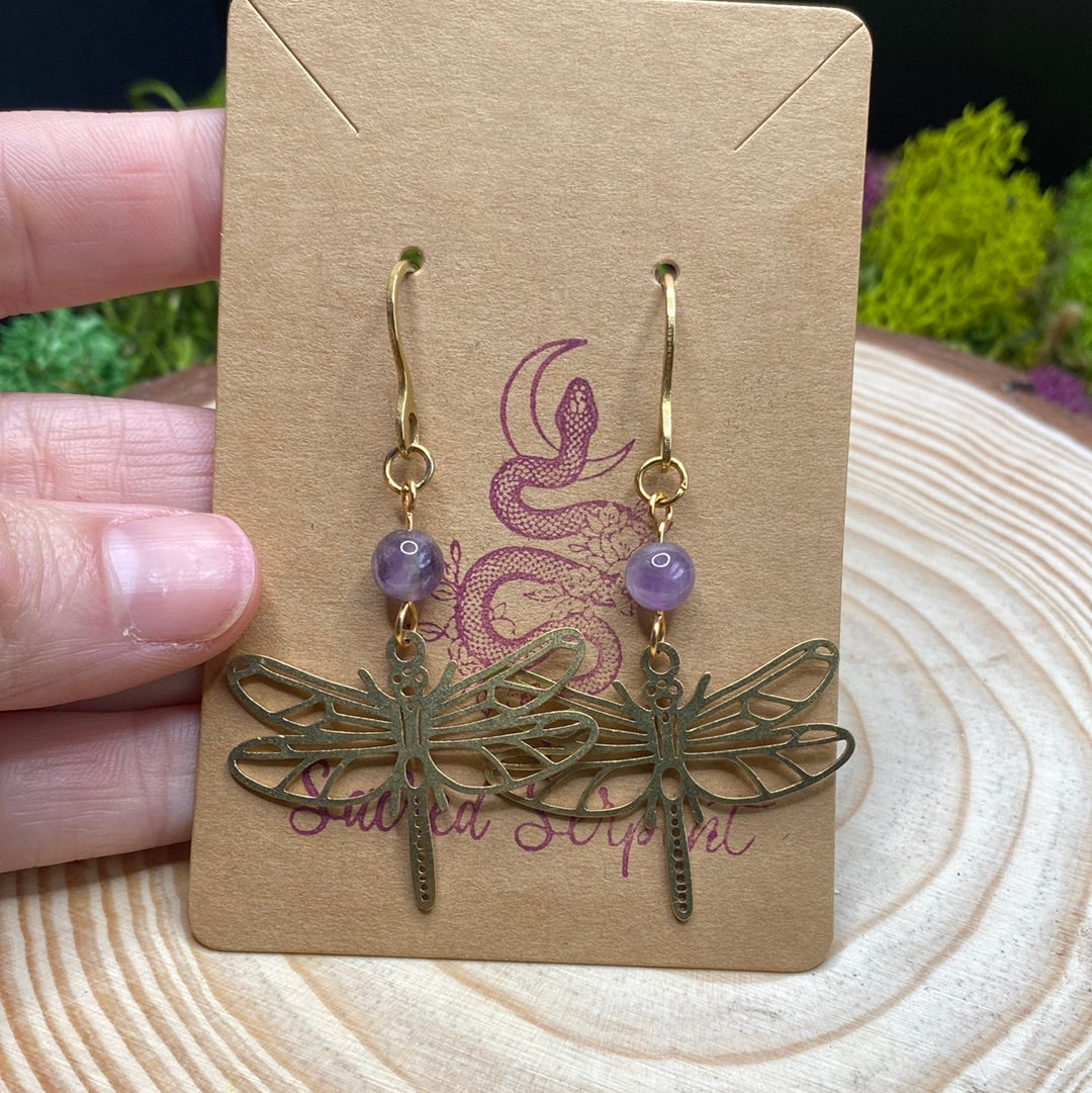 Amethyst and Dragonfly Earrings