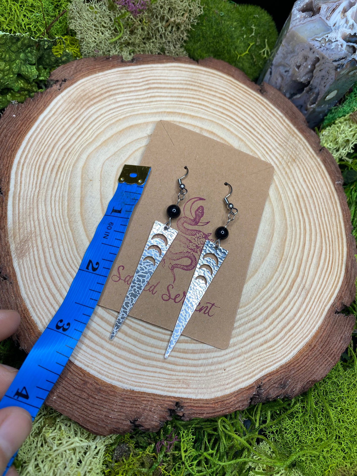 Rainbow Obsidian Hand-beaded Moon Point Earrings
