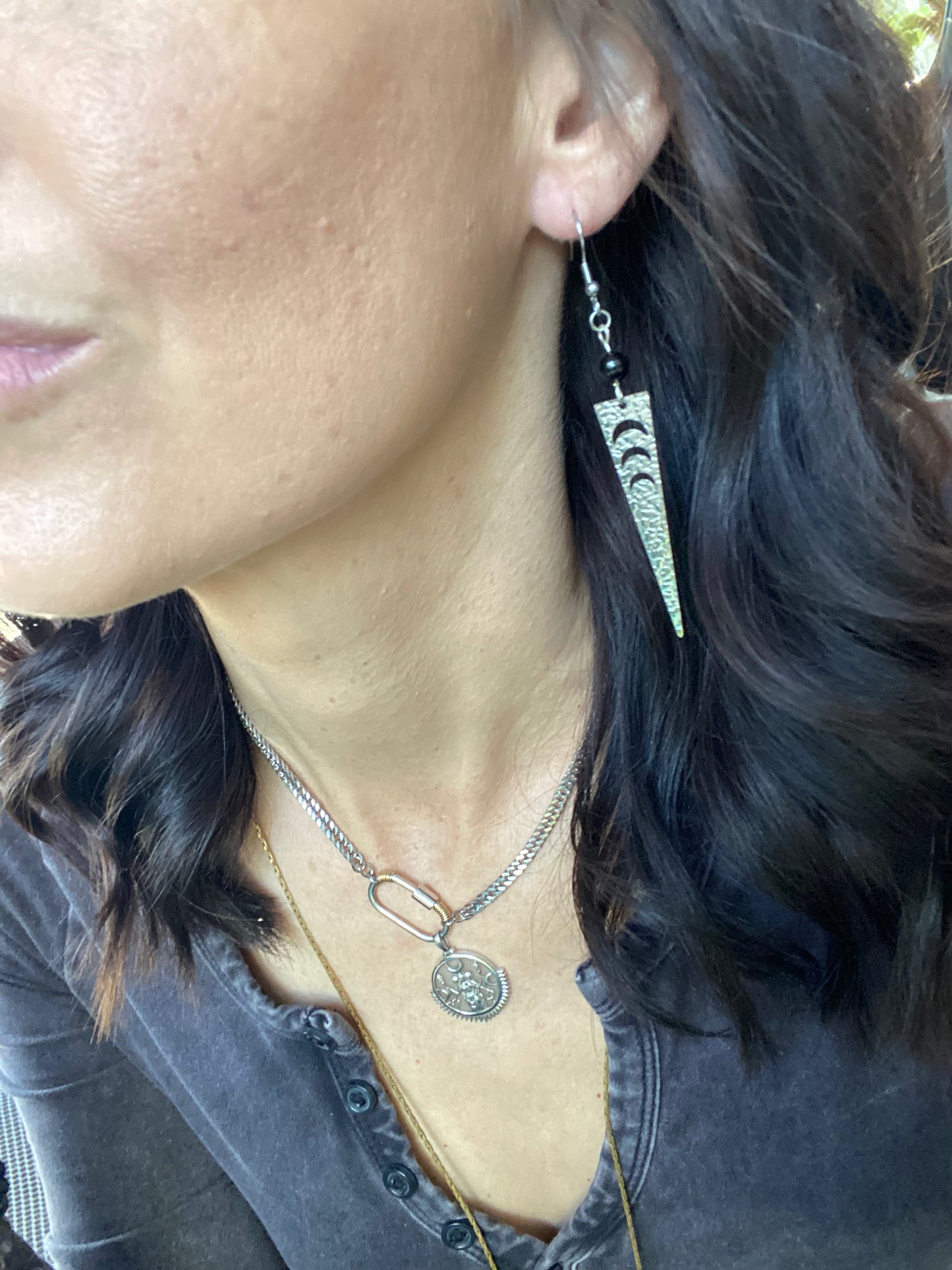 Rainbow Obsidian Hand-beaded Moon Point Earrings