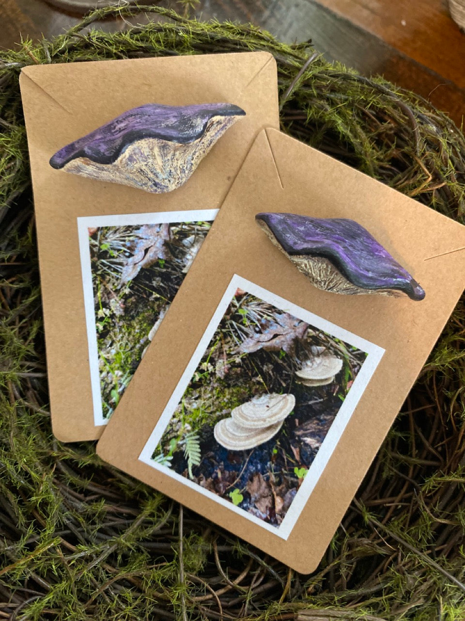 Hand-Painted, Hand-Sculpted Tree Mushroom Brooch Pin