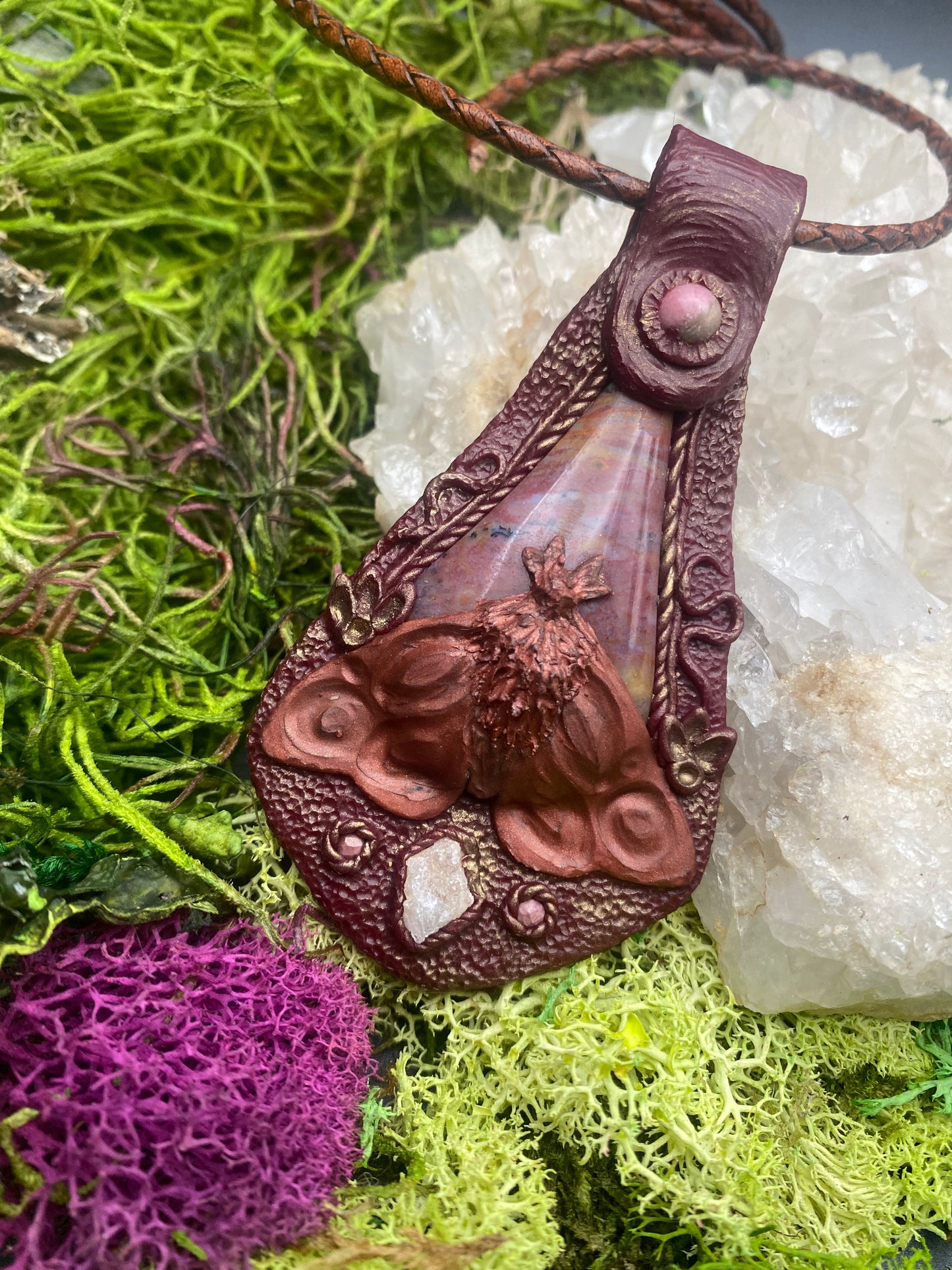 Snakeskin Jasper, Geode and Rhodonite Pendant