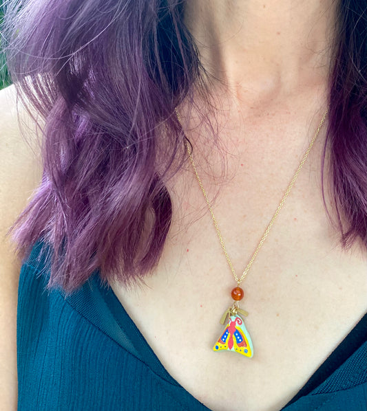 Hand-Painted Moth and Carnelian