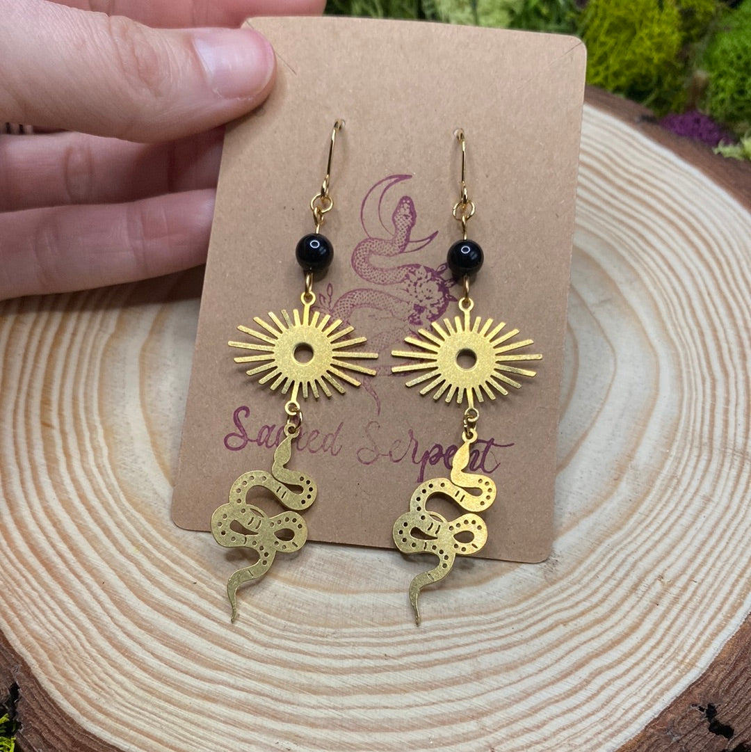 Obsidian Serpent and Solar Flare Earrings