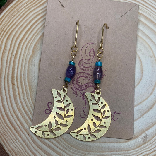 Amethyst and Turquoise Crescent Moon Earrings