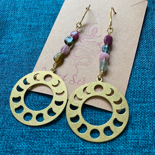 Tourmaline and Moon-phase earrings