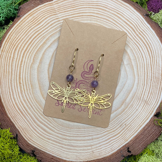 Amethyst and Dragonfly Earrings