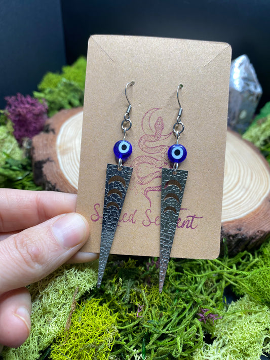 Evil Eye Hand-beaded Moon Point Earrings