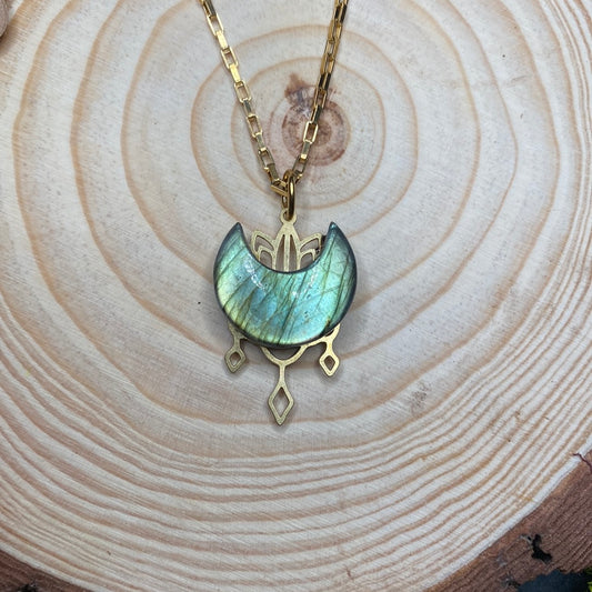 Labradorite Lotus & Teardrop Moon Pendant