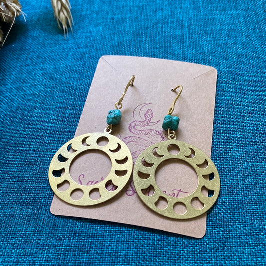 Raw Turquoise and Moon-phase earrings