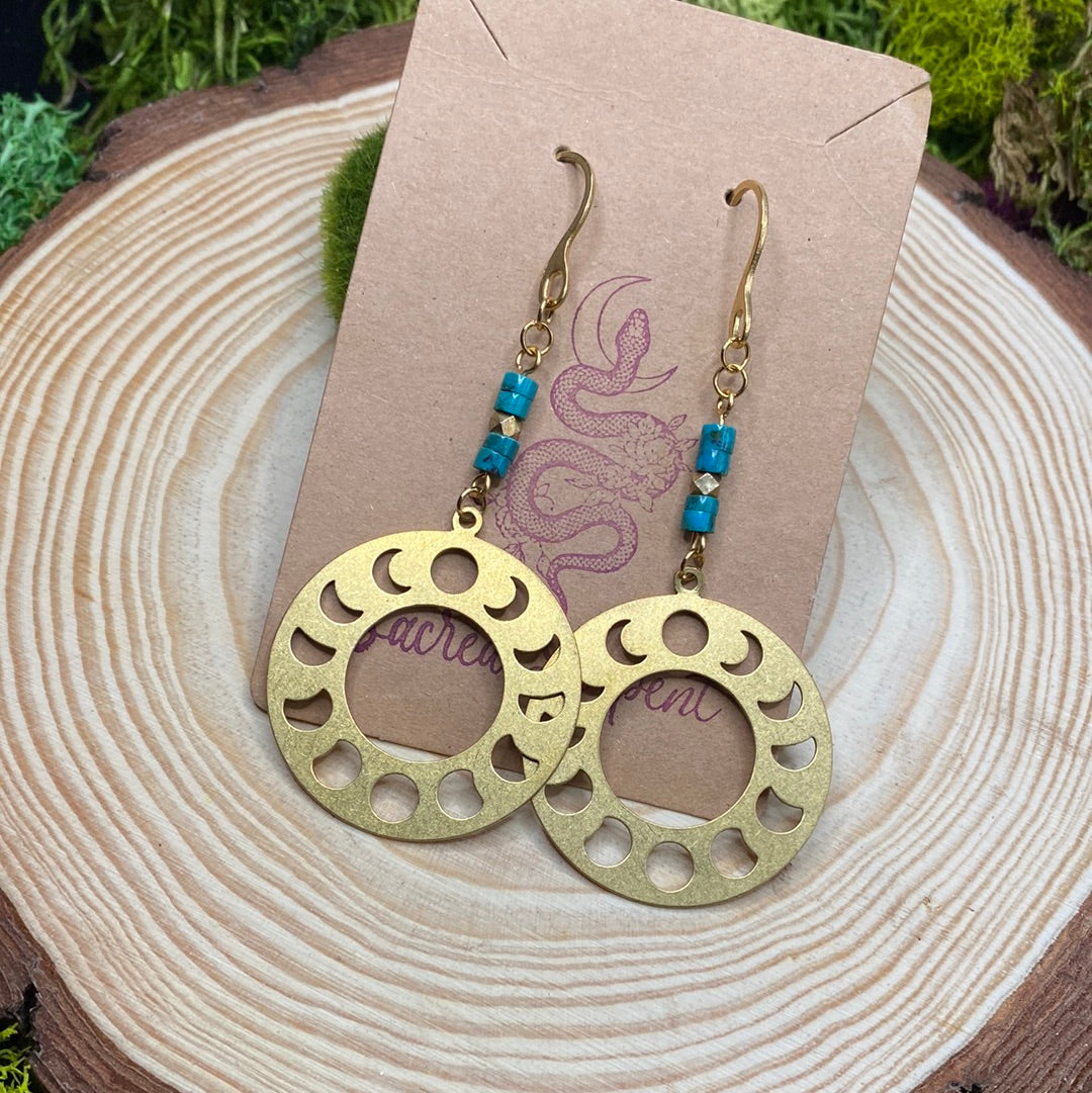 Turquoise and Moon-phase earrings