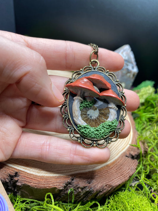 Mushroom and Ammonite Pendant
