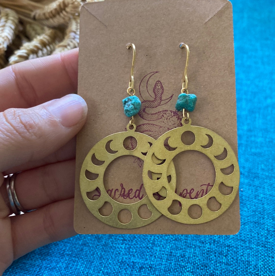 Raw Turquoise and Moon-phase earrings