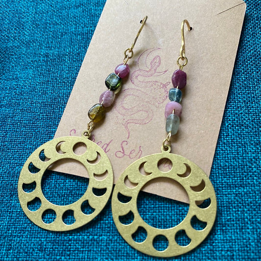 Tourmaline and Moon-phase earrings