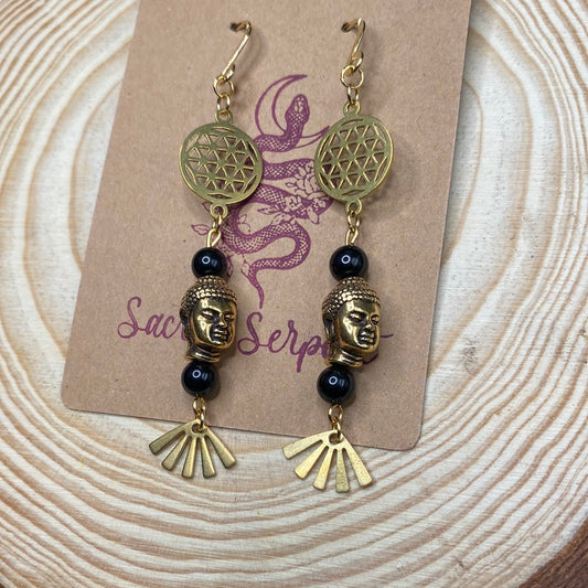 Obsidian and Buddha Earrings