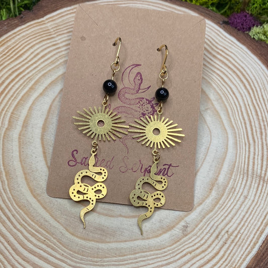 Obsidian Serpent and Solar Flare Earrings