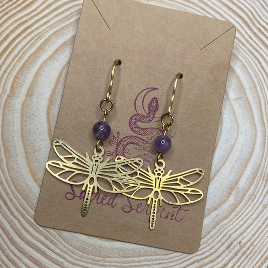 Amethyst and Dragonfly Earrings