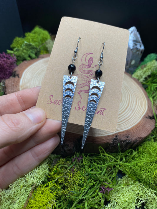 Rainbow Obsidian Hand-beaded Moon Point Earrings