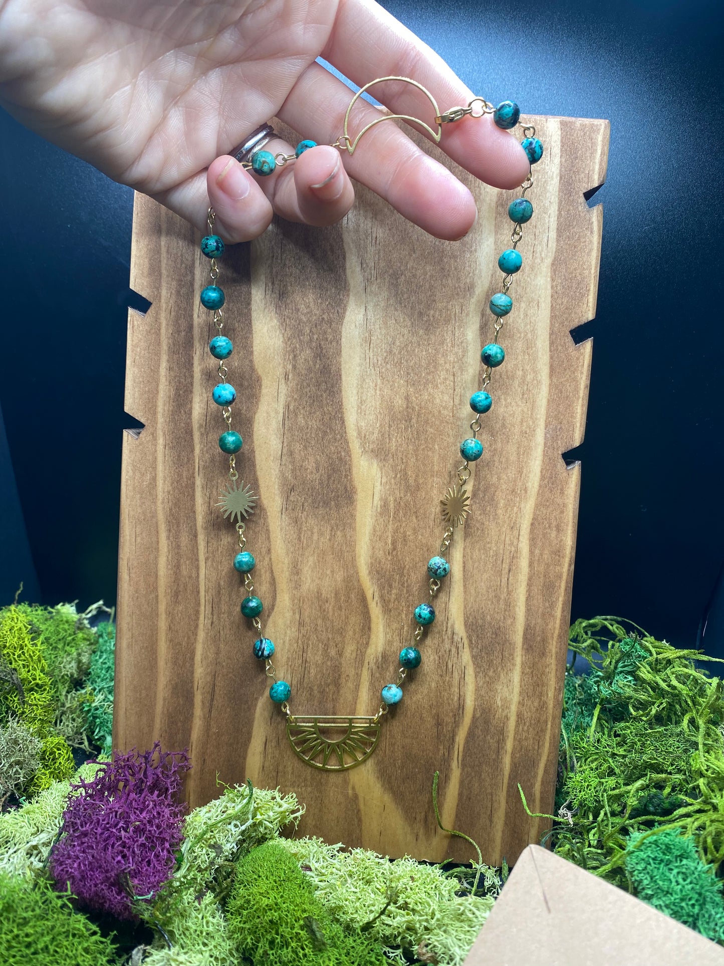 African Turquoise Hand-beaded Sun and Moon Necklace