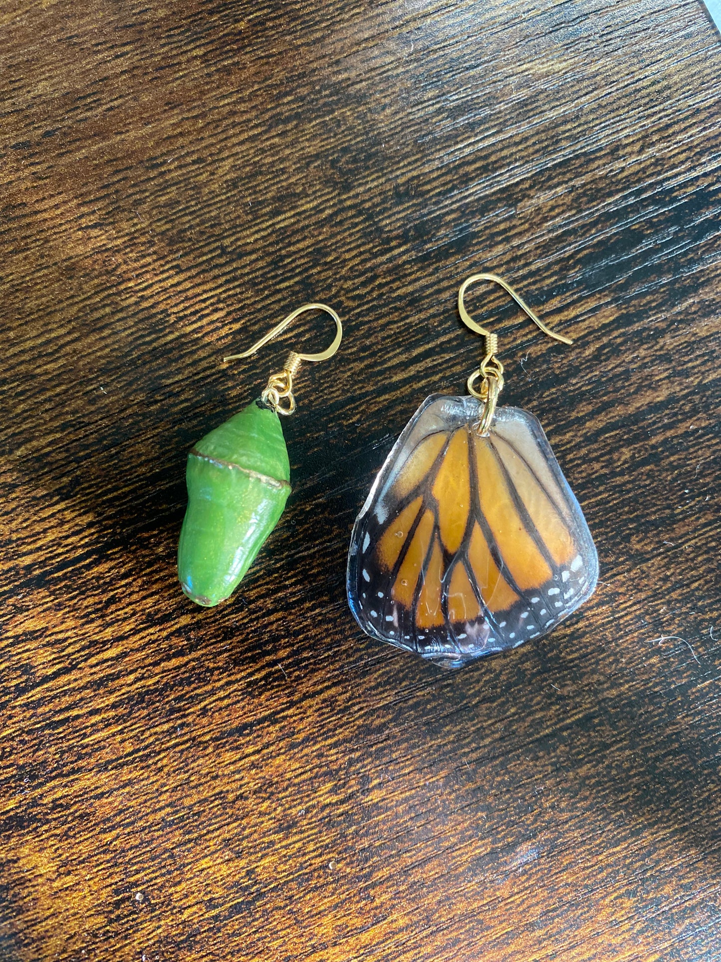 Monarch Butterfly Wings and Chrysalis Earrings
