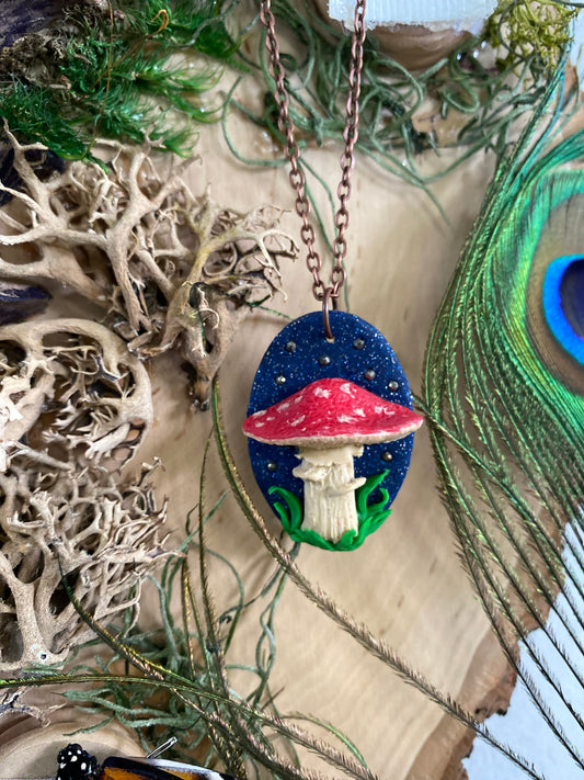 3D Mushroom and Pyrite Pendant