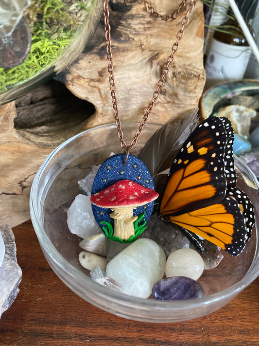 3D Mushroom and Pyrite Pendant