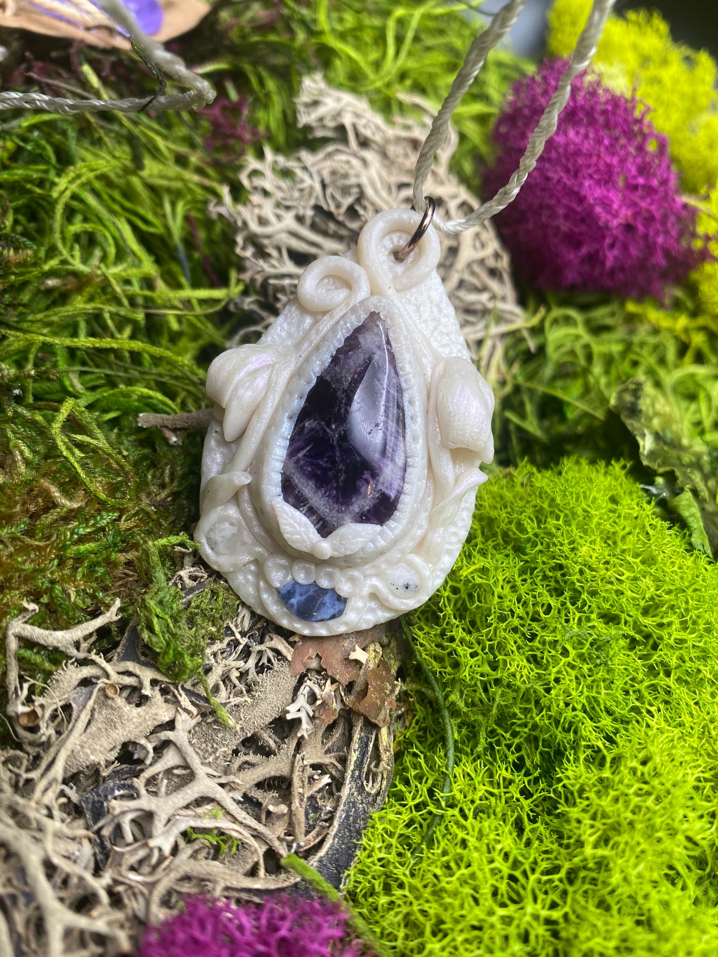 Mystical Amethyst and Ghost Pipe Pendant