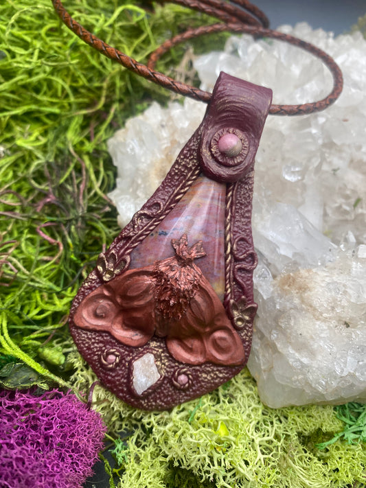 Snakeskin Jasper, Geode and Rhodonite Pendant