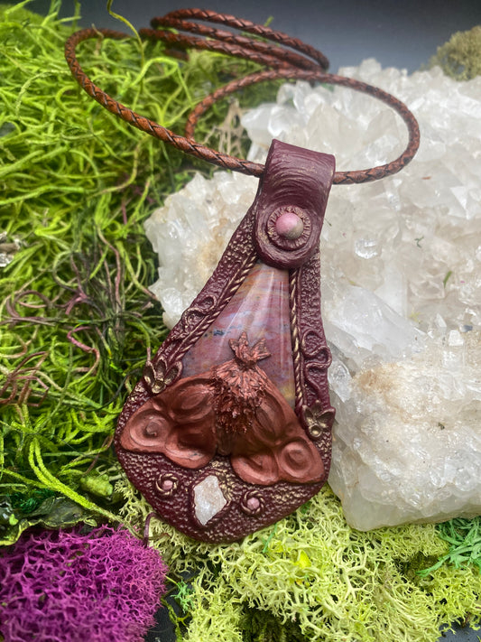 Snakeskin Jasper, Geode and Rhodonite Pendant