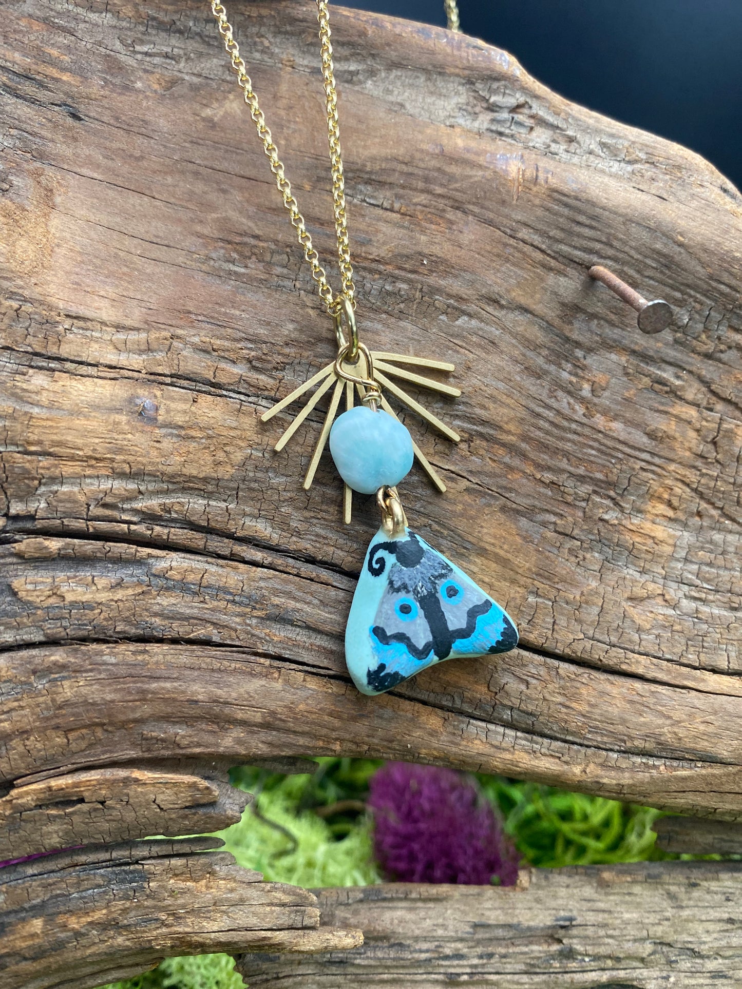 Hand-Painted Moth and Larimar