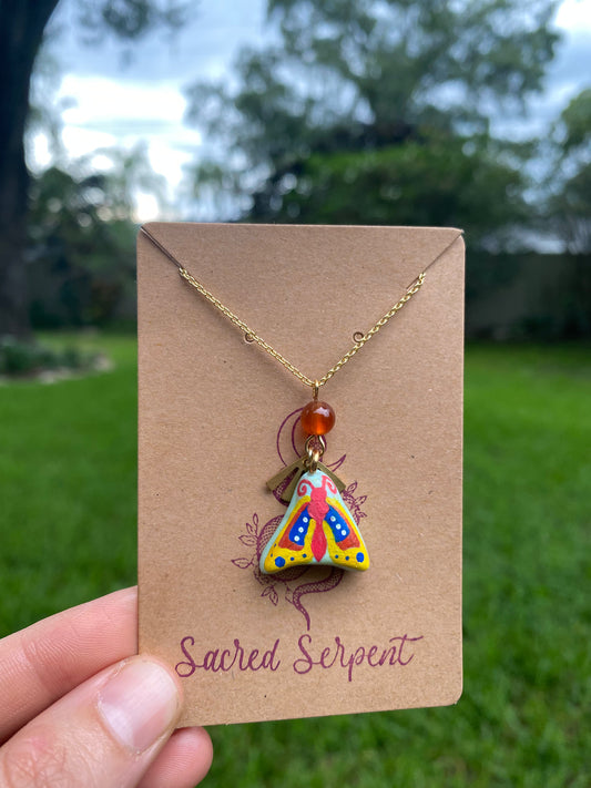 Hand-Painted Moth and Carnelian